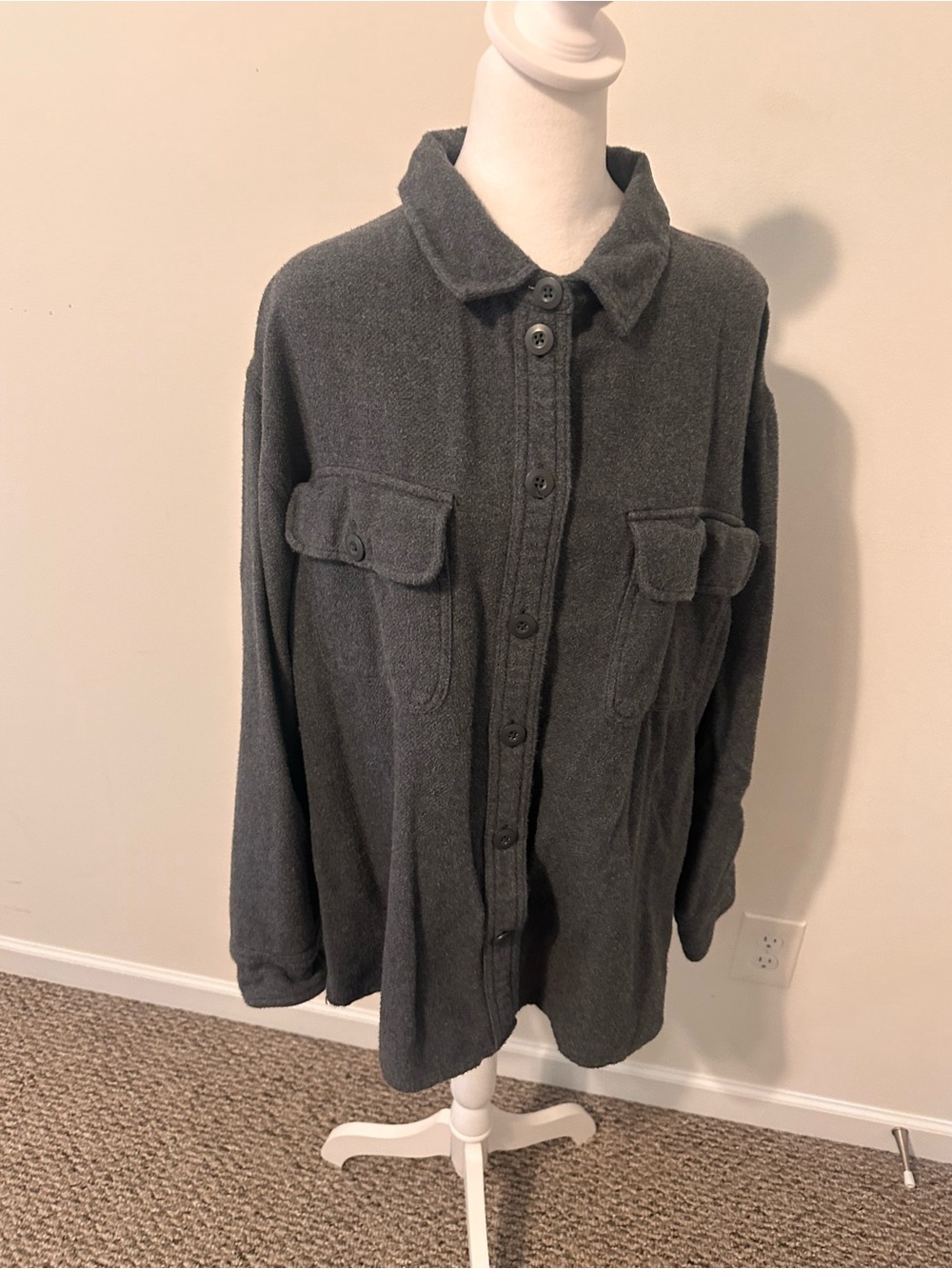 American Eagle Outfitters solid charcoal gray fleece shirt jacket Size XL